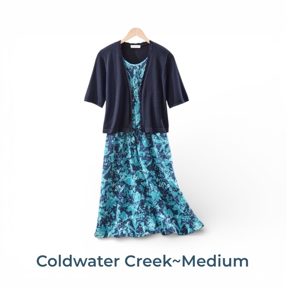 Coldwater Creek Dresses & Skirts - Coldwater Creek Teal Maxi Dress + Navy Shrug Set | Medium | Smocked Guaze